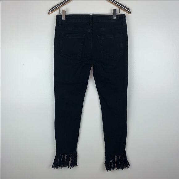 BLANK NYC REVOLVE Mid Rise Black Fringe Raw Hem Skinny Straight Denim Jeans 27 - Picture 7 of 8